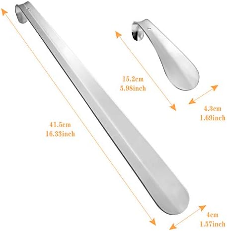 Ledoo 3Pcs Long Stainless Steel Shoe Horn Short Stainless Steel Shoehorn with Comfortable Handle for Men, Women and the Elderly (42cm, 15cm)