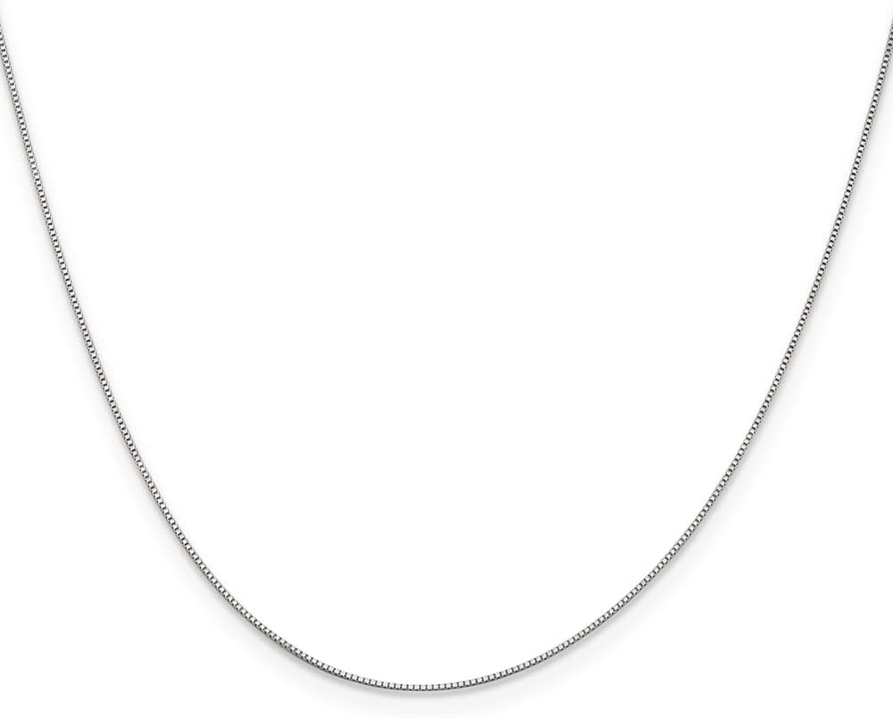 JewelryWeb Solid 10k White Gold 0.6mm Shiny Box Chain Necklace - Pendant Chain Necklace for Women and Men