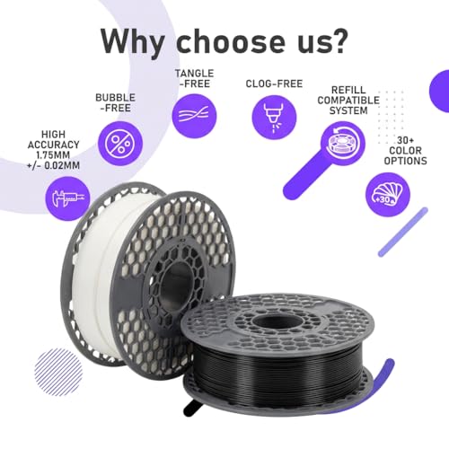PLA Filament 1.75mm 3D Printer Filament 1KG (2.2lbs) FILL-3D Dimensional Accuracy +/- 0.03mm Fits Most FDM 3D Printers (Black & White, PLA Standard (2 Pack)) — view 2