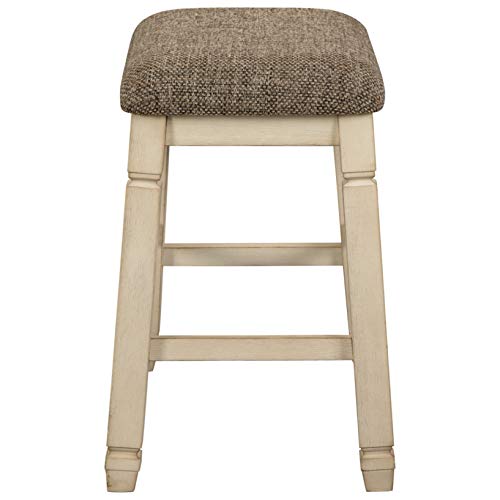 Signature Design By Ashley Bolanburg Farmhouse 24" Counter Height Upholstered Barstool, 2 Count, Whitewash #TOP4