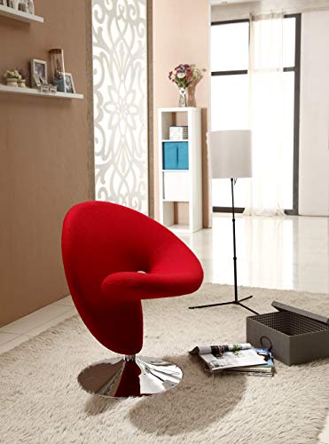 Manhattan Comfort Curl Mid Century Modern Wool Blend Upholstered Living Room Swivel Accent Chair With Chrome Metal Base, Set Of 1, Red #TOP3
