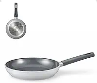 Frigideira de Ceramica, Indução, Gás e Eletrica, Antiaderente com Cabo Soft Touch, 5 Camadas Cerâmicas, Resistente a Arranhões, 24 cm, Frita sem Óleo. (Cinza)