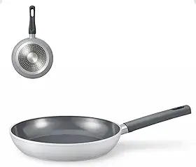 Frigideira de Ceramica, Indução, Gás e Eletrica, Antiaderente com Cabo Soft Touch, 5 Camadas Cerâmicas, Resistente a Arranhões, 24 cm, Frita sem Óleo. (Cinza)