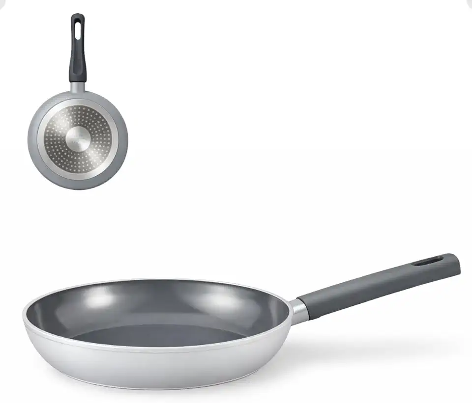 Frigideira de Ceramica, Indução, Gás e Eletrica, Antiaderente com Cabo Soft Touch, 5 Camadas Cerâmicas, Resistente a Arranhões, 24 cm, Frita sem Óleo. (Cinza)