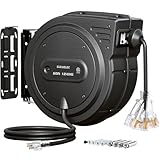 SURAIELEC 12 Gauge Extension Cord Reel, 60 FT Retractable Extension Cord, 12 AWG/3C SJTOW Heavy Duty Power Cord, 13 AMP Circuit Breaker, Lighted Triple Tap, Ceiling or Wall Mount, ETL Listed, Black
