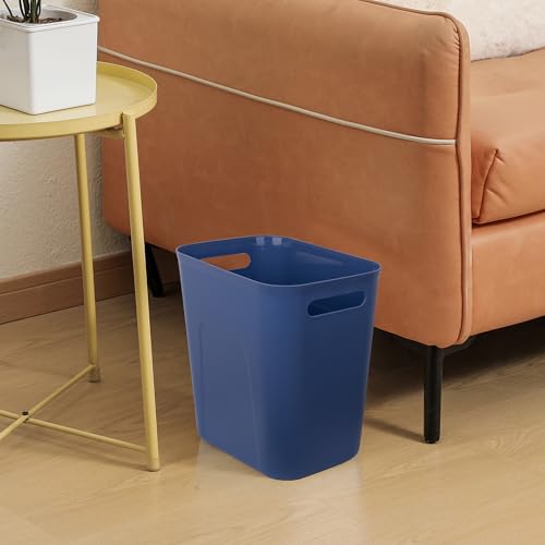 Image of UUJOLY Plastic Small Bathroom Trash Can Wastebasket, 3.5 Gallon, Blue | Compact Sturdy Garbage Can for Bathroom, Laundry Room, Kitchen, Office, Kids Room, Dorm, Durable, Easy to Clean