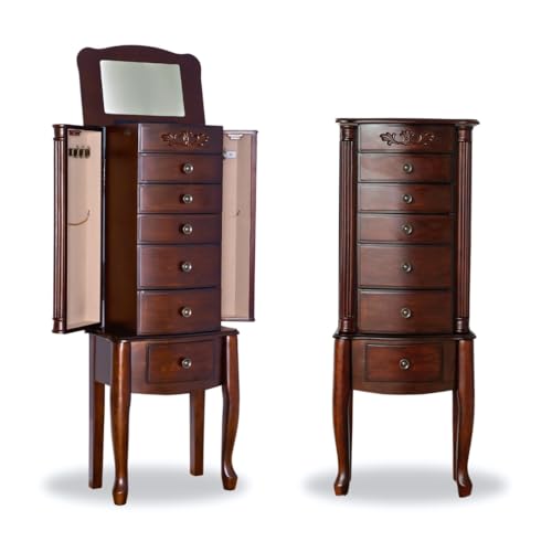 Hives and Honey Amber Antique-Style Standing Organizer with 6 Drawers Jewelry Armoire, Walnut