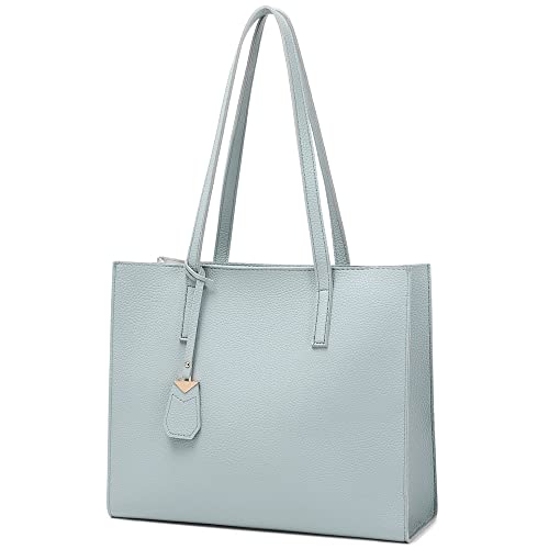 Image of MORGLOVE Women's Tote Bag Large Handbag Soft Leather Simple Shoulder Bag with Zipper for School Work Leisure (A-Light Blue)