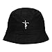 Mens Bucket Hat Jesus Cross Embroidered Washed Cotton Classic Bucket Hat Black