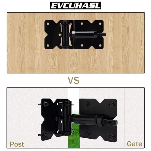 EVCUHASL Self Closing Gate Hinges Heavy Duty for Vinyl/Wooden Fence Gates, 90 Degree Adjustable Self Closing Hardware Hinges, Black Finish, Screw Kits and Swing Adjuster Tool Included, 2 Pack - Thumbnail 6