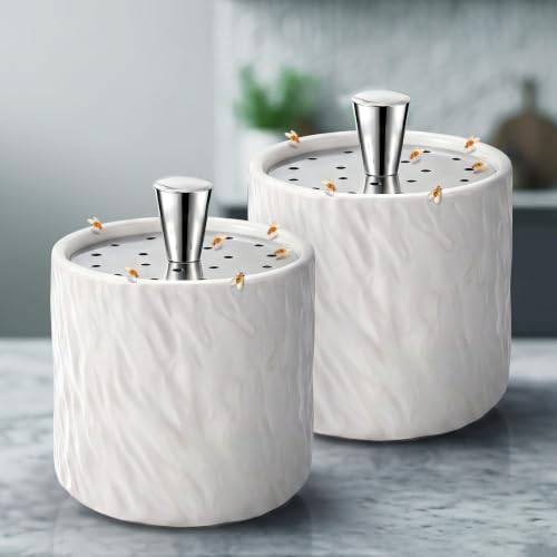 CimoroWin 2 Pack Ripple Ceramic Fruit Fly Trap for Indoors, White