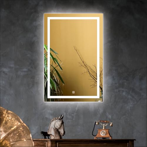 Image of Creative Arts n Frames LED Wall Mount HD Mirror with 3 Color Light Tone for Home Wall Living Room Bedroom Bathroom Hotel Decor Items (12x18 inch Rectangle)