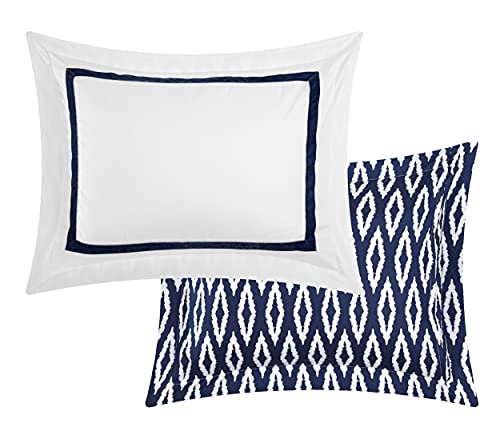 Chic Home 4 Piece Kendall Contemporary Greek Key Embroidered Reversible Queen Duvet Cover Set Navy Shams And Decorative Pillows Included #TOP2