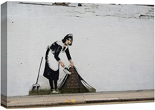 Wall26 Canvas Print Wall Art Banksy Maid Sweeping Under Rug Graffiti & Street Art Pop Culture Illustrations Pop Art Bohemian Multicolor Dark For Living Room, Bedroom, Office - 24"X36" #TOP10