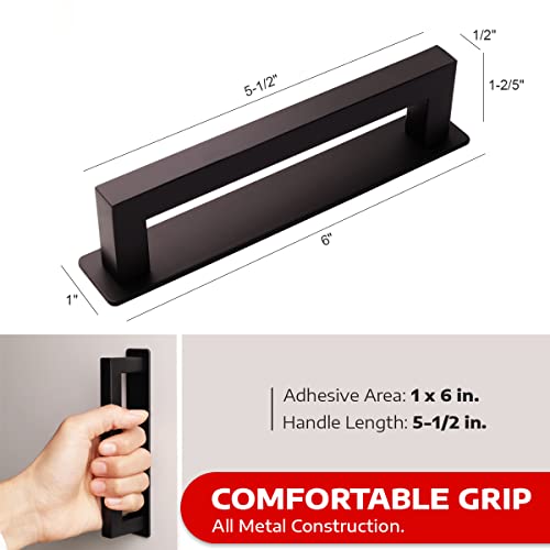 Rvpekupe 2 Pack Self-Stick Cabinet Handles | Adhesive Handles | No Drilling | Stick On Handle For Cabinets Drawers Glass Sliding Doors Windows | Square Black 6" #TOP5