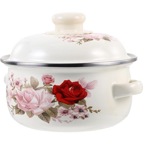 Yadlan Olla de Esmalte Redonda, Olla de Esmalte con Tapa, Olla de Caldo de Caldo de Sopa de Esmalte, Ollas de inducción, Recipientes de Almacenamiento de Alimentos 26cm