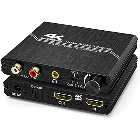 HDMI 2.0 Audio Extractor - Tendak HDMI Audio Splitter 4K HDMI to Optical Spdif Toslink 3.5mm AUX Stereo RCA L/R Audio Converter with Volume Control Support 4K@60Hz HDCP 2.2 HDR 3D YUV 4:4:4 Cover