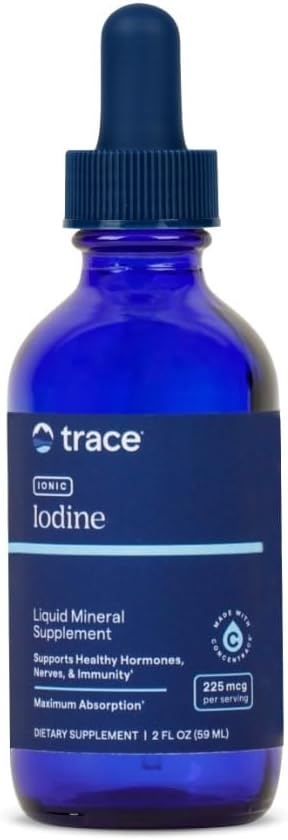 Trace Minerals Ionic Iodine – Liquid Supplement for Nervous System, Hormonal Balance & Immune Support – 70+ Ionic Trace Minerals – Gluten-Free & Vegan – 2 fl oz (295 Servings)