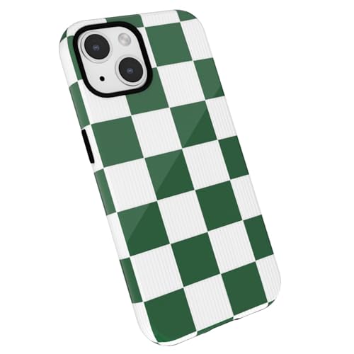LoeoeL Checkered Phone Case for iPhone 15 Case Hard Shell, Girly Cute Aesthetic Plaid Checkers Print Cover for Women, Thin Slim Checkerboard Design Glossy Shockproof Plastic, Green White