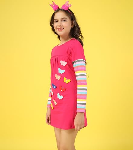 Image of KYDA KIDS Girls 100% Cotton Long T-Shirt | Regular Fit Full Sleeves Top
