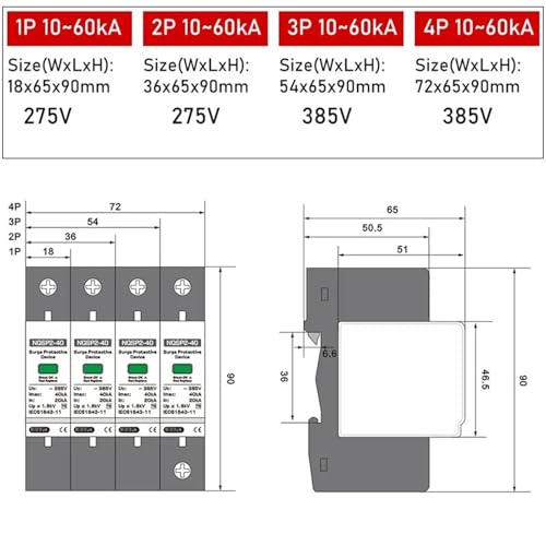 Protector contra sobretensiones CA SPD monofasico 1P 20KA y 275V de carril 3