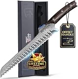 SYOKAMI Offset Brotmesser für selbstgebackenes Brot, 26,7cm Nachschärfbares Brotmesser Wellenschliff, Ultrascharf zum Schneiden von Sauerteig, Ideal zum Schneiden von Kuchen, Obst und Fleisch