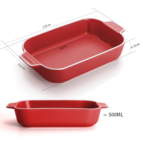 Miniatura 2 de Plato Para Lasaña, 2 Unidades De 9 X 5 Pulgadas Rectangulares De Cerámica Con Asa, Plato Pequeño De Color Para Hornear De Horno A Mesa, Ideal Para Horno, Sartén De Cerámica Para Lasaña Rojo