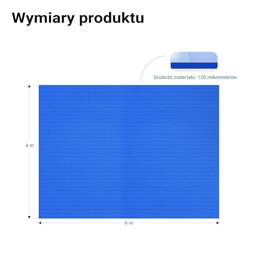 Wiltec Mata solarna do basenu 4 x 6 m, niebieska folia bąbelkowa na basen o grubości 120 µ, prostokątna, do podgrzewania wody w basenie