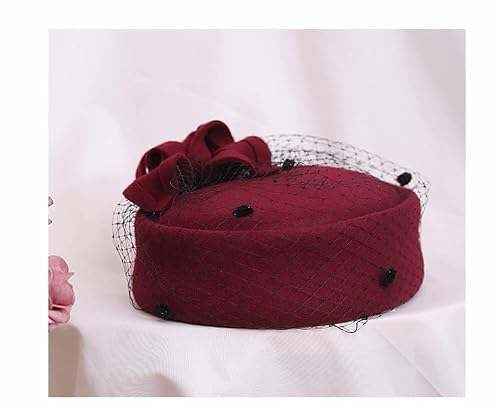 Rzta Women's Vintage Wool Felt Cloche Bucket Bowler Hat Winter Vintage Bow Fedoras Church Derby Fascinator Hat (B4 Wine) One Size #TOP4