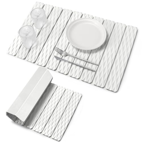 Large Stone Dish Drying Mats for Kitchen Counter, 24"×16" Wave-Pattern, Fast Drying Collapsible Dish Drying Mat, Eco-Friendly Absorbent Diatomaceous Earth Mats for Dishes Bottles, Match Countertop