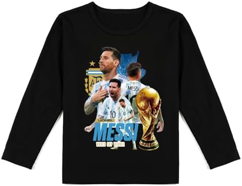 PaPama Kids Lionel Messi Graphic Sweatshirts,Comfy Soft Tops Soccer Star Long Sleeve T-Shirts for Boys