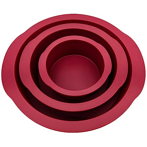 Nalchios 3-Piece Wine Red Silicone Round Cake Pans Set for Baking, Non-stick Flexible Silicone Baking Mold Pans for Layer Cake, Cheese Cake, Chocolate Cake 4+6+8 Inch
