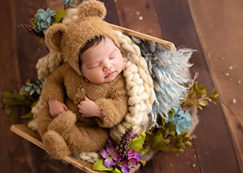 Vomdrok Newborn Photography Props Outfits Cute Bear Sleeved Stretch Hat Romper Set Infant Baby Boy Girl Photoshoot Props Costume (brown) by Vomdrok - Image 2