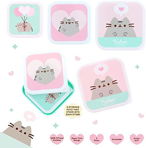 Pusheen Storage Pots | Set of 3 Storage Tubs with Lids | Kitchen Organization | Small Storage Boxes with Lids | Gifts for Girls and Boys