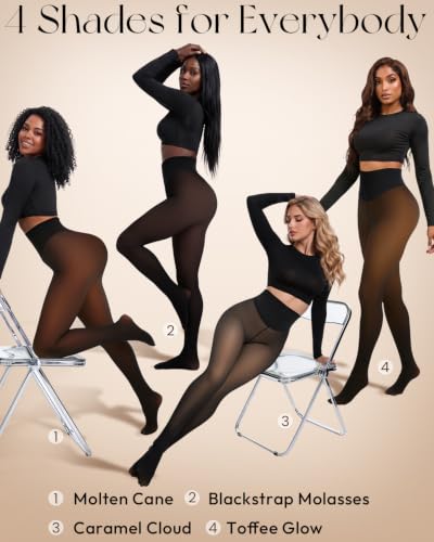 Image of Fleece Lined Tights Women One Line High Waist Warm Sheer Fleece Tights Thick Thermal Pantyhose Winter Black