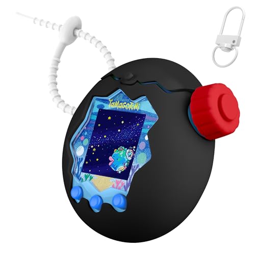 Newzerol【新登場】Tamagotchi Paradise保護ケース＋ズームダイヤルカバー 通信に対応 一体型開蓋 たまごっちパラダイスケース シリコン素材 ツートンカラー 衝撃吸収 耐久性 すり傷防止 全周囲保護 紛失防止（ブラック/レッド）