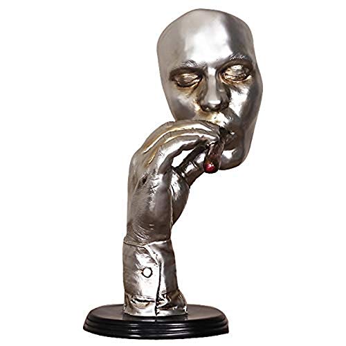 Sculptures Statues Smoking Cigar Creative Face Statue Character Resin Figure Artwork Decorations, Face Statues Smoking Man Sculpture Male Face, Silver