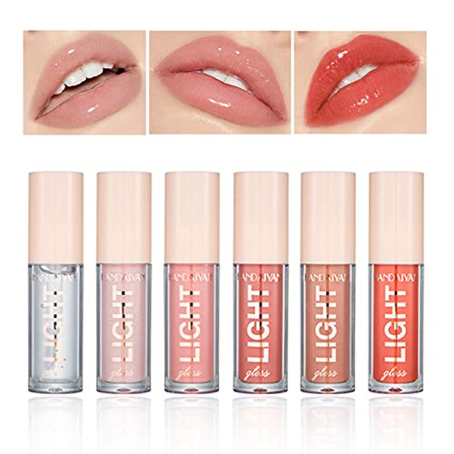 Cahiuyoa Light 6Pcs Lip Gloss Set,Nude Pink Lip Gloss Kit Shine Glossy And Moisturizing,Lip Plumping Pack Bulk Liquid Lipstick For Women Girls-Set A #TOP15
