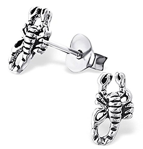 Pendientes de tuerca con diseño de escorpión pequeño, plata de ley oxidada, regalo Cover
