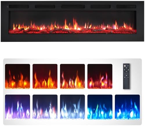 Wilton 60"/152cm Electric Fireplace, Wall Mounted, Recessed, 9 Co...