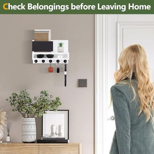 Key Holder for Wall - Key and Mail Holder Wall Mount with Shelf & 3 Liquid Chalks & Chalkboard,Mail Sorter Organizer,Key Hanger with Long Storage Box, Entry Way Organizer,Rustic Home Decor (White) by FIPUTE - Image 8
