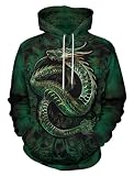 BarbedRose Men's Digital Print Sweatshirts Hooded Top Galaxy Pattern Hoodie,Mysterious Green Dragon,L/XL