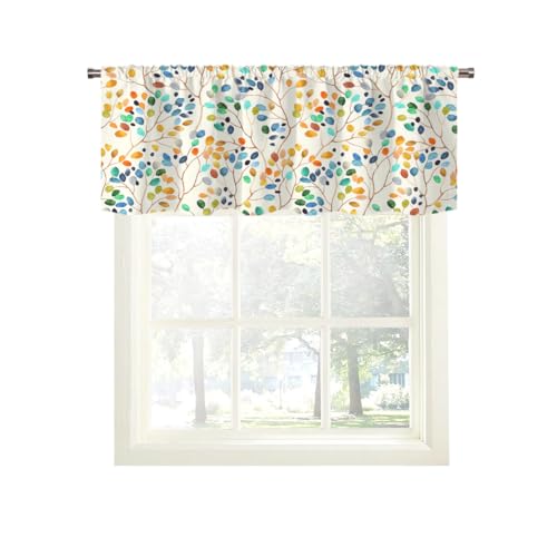 EOVDSFW Boho Floral Kitchen Valance, Colorful Short Cutain, 52 x 18 Inch