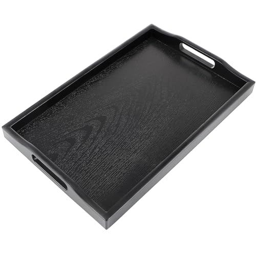 Sanbege Plastic Serving Tray with Handles, 16.5" x 10.6" Rectangular Ottoman Tray for Meals, Decor or Party, Buffet, Coffee Table, Kitchen, Restaurant (Black) by Sanbege - Used condition - US$15.13