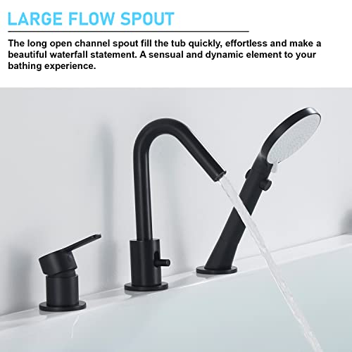 CREA Grifo de bañera Roman Tub en negro, juego de 3 agujeros con ducha de mano y desviador, montaje en cubierta para baño miniatura 2
