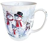 ca. 10,5 cm Hoch- ∅9,5cm Ambiente Tasse Porzellan Becher Bone China Mug Snowman With Hat Fuer Tee Oder Kaffee ca. 400ml Herbst Winter Weihnachten Ideal Als Geschenk
