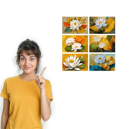 Image of SiddArtify Lotus Flower Wall Art Poster Print Set - Botanical Floral Prints for Living Room Bedroom Office Decor - Set of 2-4x6 Inch - Board (Pack of 6) - Sticker (Pack of 6)