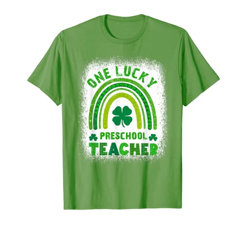 Shamrock One Lucky Teacher St Patricks Day para mujer, blanqueado Camiseta