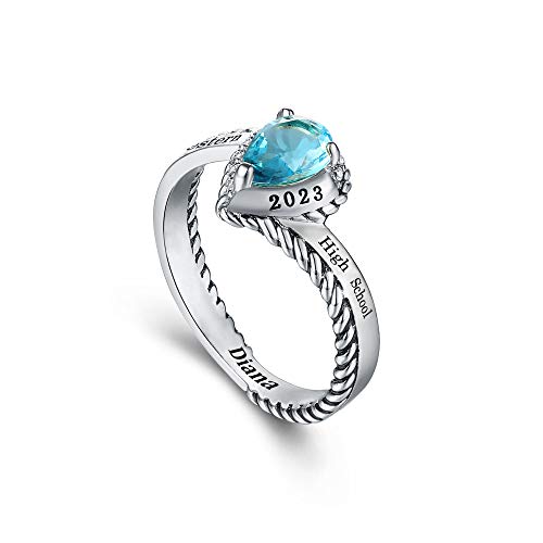 Pjm Customized Sterling Silver Women’s High School Class Ring – Modern Collection – Fully Personalized (Sterling Silver Platinum) #TOP2