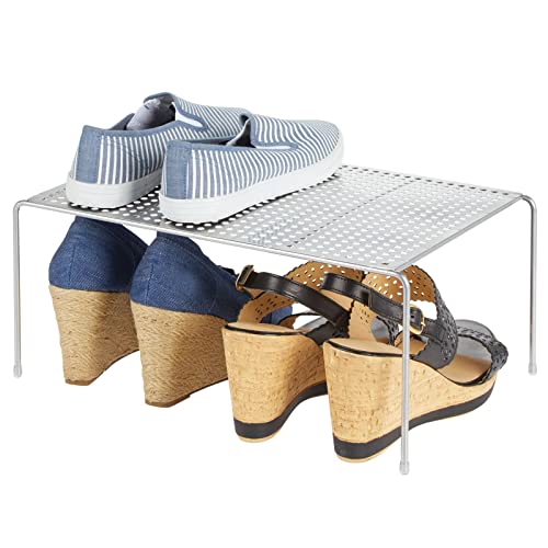Mdesign Large Metal Raised Closet Storage Shelf Organizer For Bedrooms, Bathrooms, Living Room Organization - Holds Clothes, Shoes, Jeans - Concerto Collection - 2 Pack - Silver #TOP5
